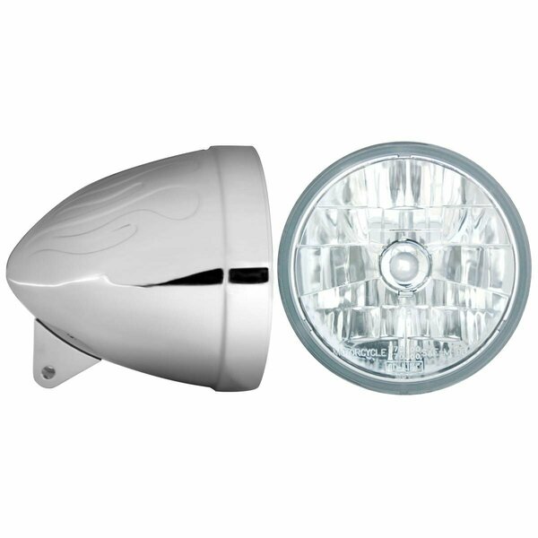 In Pro Car Wear 7 in. Flamed Headlight Bucket, Chrome with T70100 ICE DC Headlamp HB74010-1